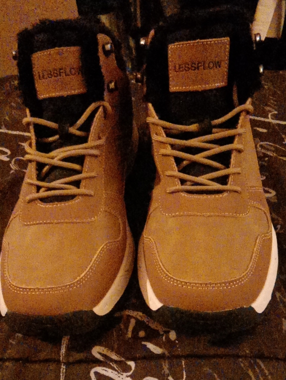 Men’s Tan Lace-Up Winter Boots with Faux Fur Collar